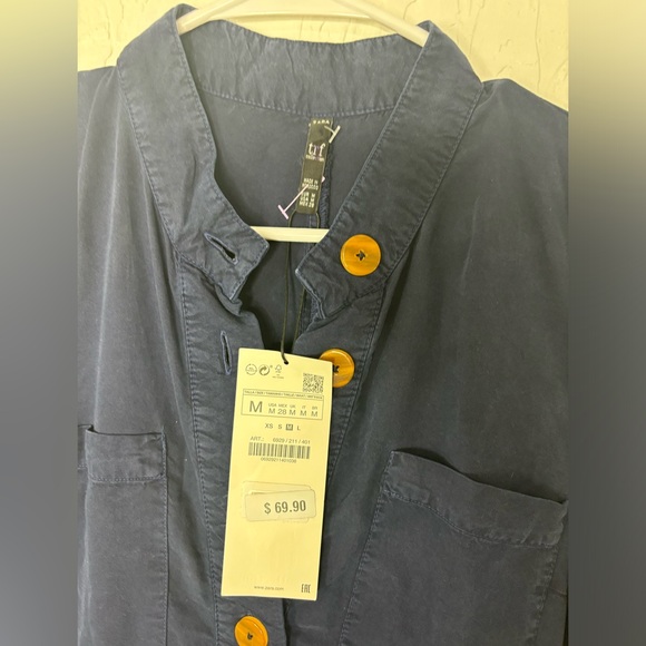 NWT Zara Blue Long Sleeve Utility Jumpsuit Size Medium - Picture 3 of 5